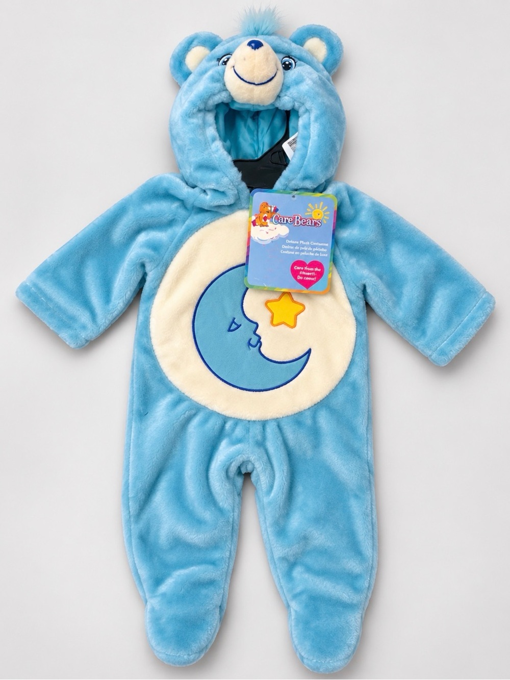 NWT Care Bears Light Blue Plush Hooded Sleep Sack with Moon & Star Applique